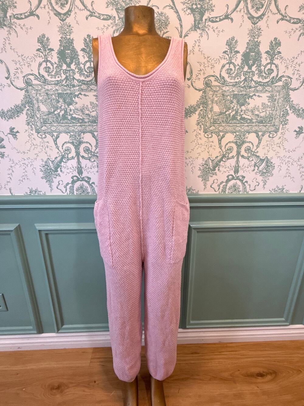Free People Textured Knit Drop Crotch Jumpsuit Romper Pink Overalls - Size S
